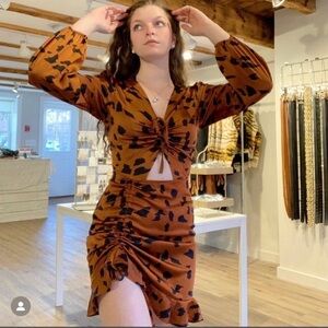 Boutique Cheetah Adjustable Long Sleeve Mini Dress